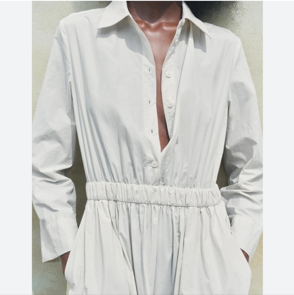 ZARA MIDI SHIRT DRESS Cream Size M & L - Picture 10 of 12